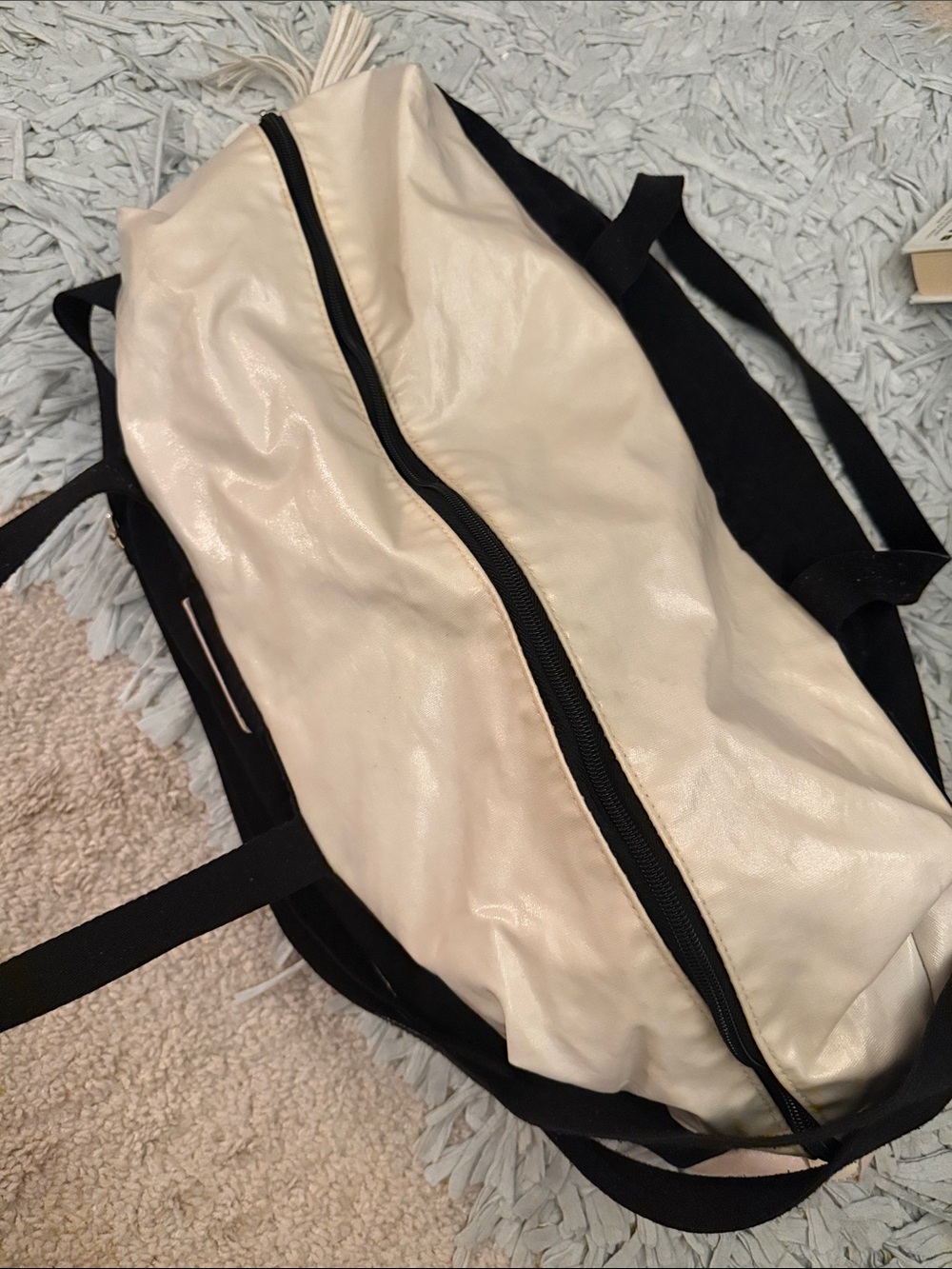 Victoria's Secret Black Tote with Cream Interior and Pink Logo Patch - Picture 5 of 7